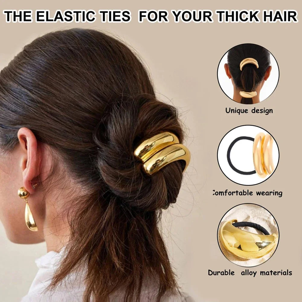 <h2>Laço de Cabelo Feminino com Pingentes Geométricos – Elástico de Borracha com Detalhes em Ouro e Prata</h2>