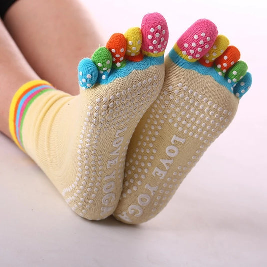 <h2>Calcetines Antiderrapantes para Pilates Feminino – Meias de Yoga com Silicone e Cinco Dedos, Algodão para Ballet e Dança</h2>