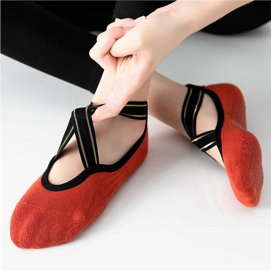 <h2>Meias Soquete Antiderrapantes para Yoga Feminino – Algodão Respirável com Costas Cruzadas para Dança, Pilates e Fitness</h2>
