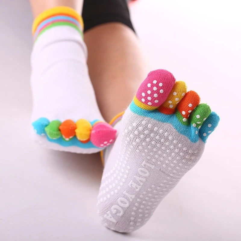<h2>Calcetines Antiderrapantes para Pilates Feminino – Meias de Yoga com Silicone e Cinco Dedos, Algodão para Ballet e Dança</h2>