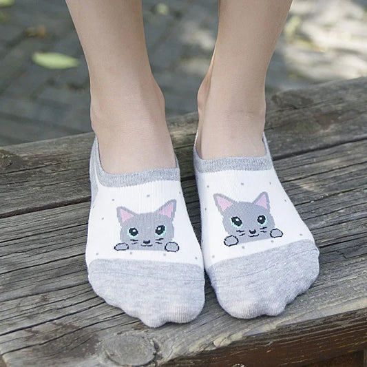 <h2>Meias Soquete Curtas de Silicone Antiderrapantes para Mulheres – Estampa de Animais, Informal, Verão</h2>
