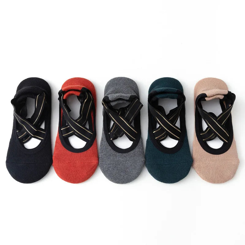 <h2>Meias Soquete Antiderrapantes para Yoga Feminino – Algodão Respirável com Costas Cruzadas para Dança, Pilates e Fitness</h2>