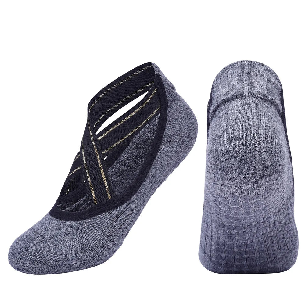 <h2>Meias Soquete Antiderrapantes para Yoga Feminino – Algodão Respirável com Costas Cruzadas para Dança, Pilates e Fitness</h2>