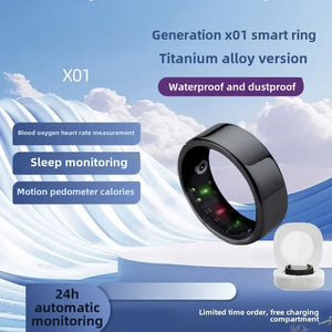 <h2>Anel Inteligente em Liga de Titânio – Monitor de Frequência Cardíaca, Oxigênio no Sangue e Sono, Resistente à Água</h2>