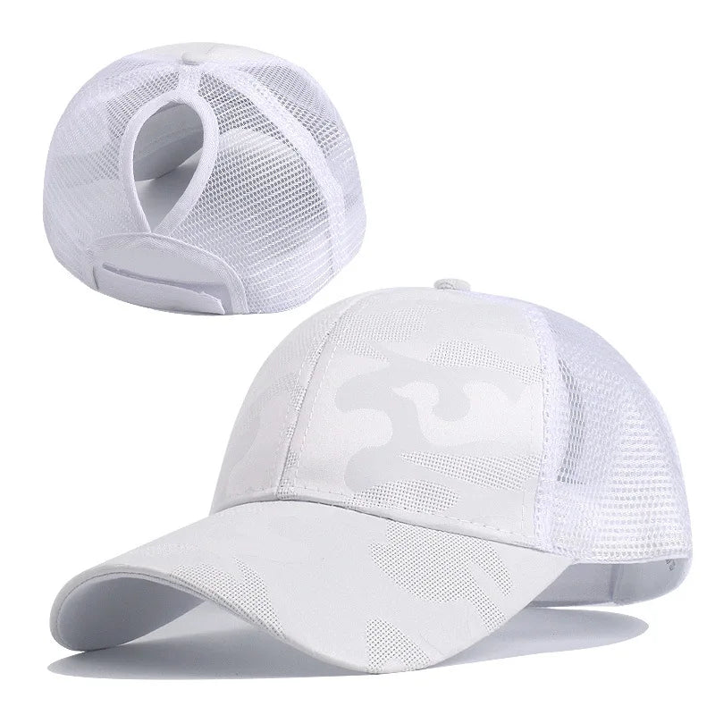<h2>Boné Feminino Snapback Camuflado 2024 – Modelo Trucker com Tela, Abertura para Rabo de Cavalo e Estilo Despojado</h2>