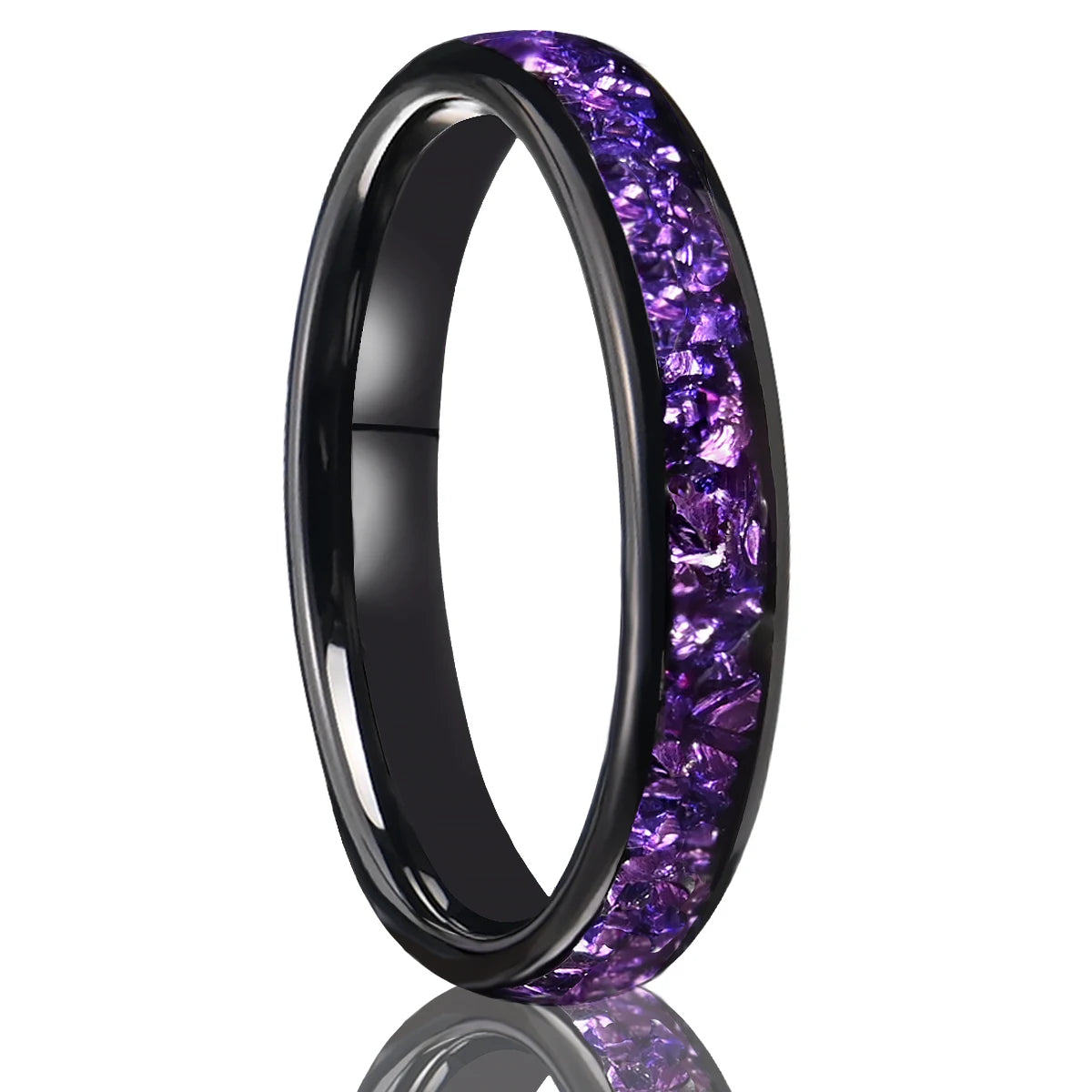 <h2>Anel de Carboneto de Tungstênio com Ametista – 6mm e 8mm, Ideal para Casamento, Noivado e Presente</h2>