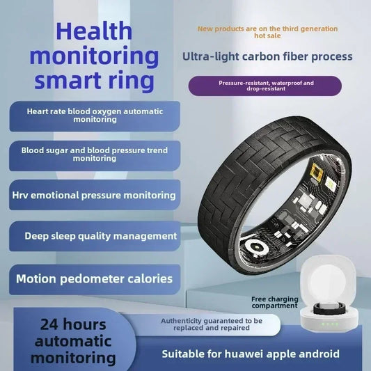 <h2>Anel Inteligente em Liga de Titânio – Monitor de Frequência Cardíaca, Oxigênio no Sangue e Sono, Resistente à Água</h2>