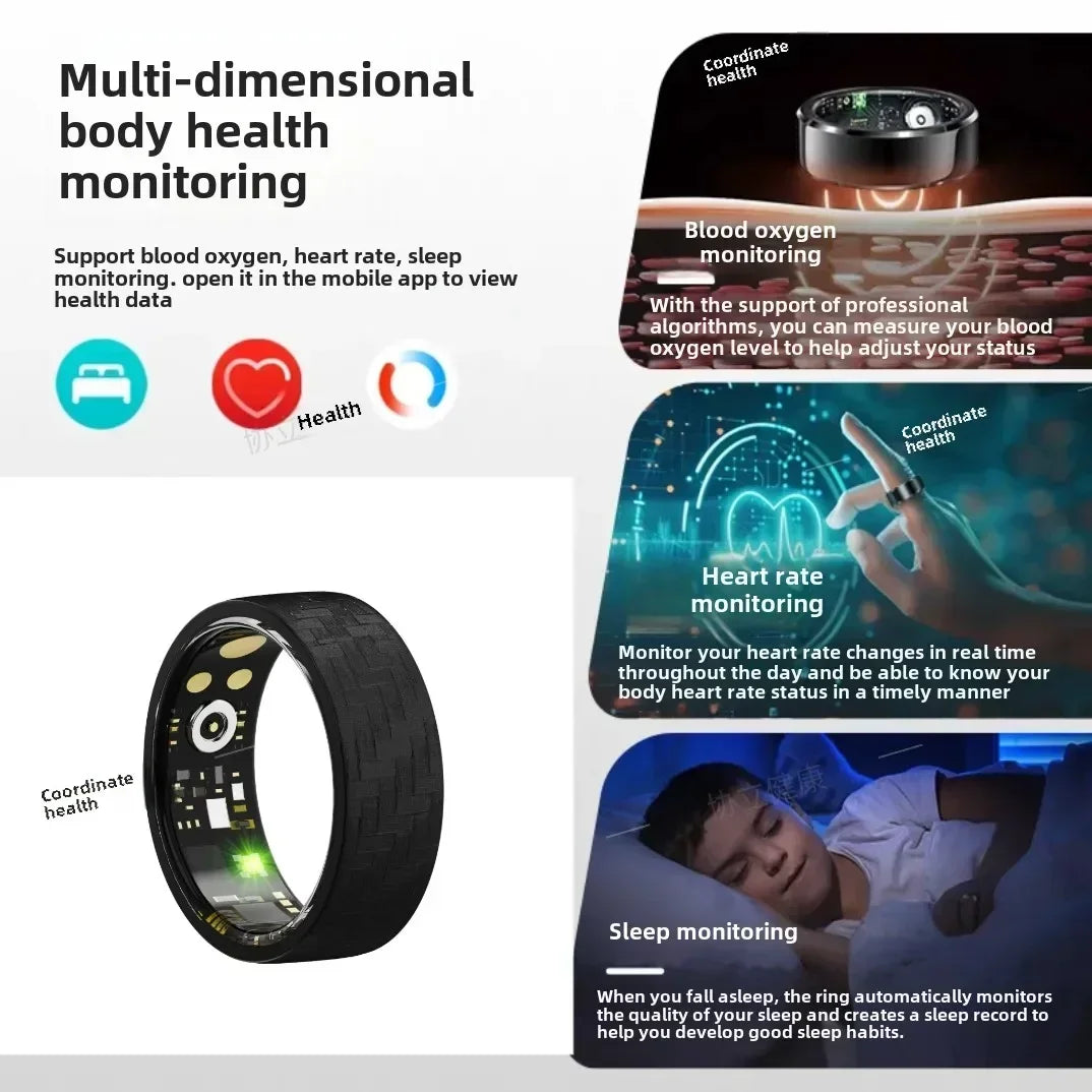 <h2>Anel Inteligente em Liga de Titânio – Monitor de Frequência Cardíaca, Oxigênio no Sangue e Sono, Resistente à Água</h2>