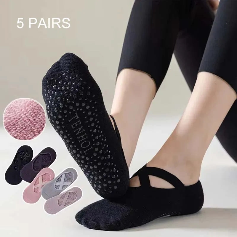 <h2>Meias de Yoga Antiderrapantes de Algodão e Silicone para Mulheres – Meias com Vendagem Respirável (3, 5 ou 1 Par)</h2>
