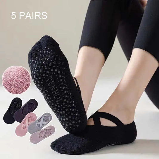 <h2>Meias de Yoga Antiderrapantes de Algodão e Silicone para Mulheres – Meias com Vendagem Respirável (3, 5 ou 1 Par)</h2>