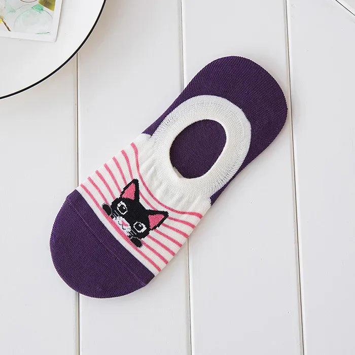 <h2>Meias Soquete Curtas de Silicone Antiderrapantes para Mulheres – Estampa de Animais, Informal, Verão</h2>