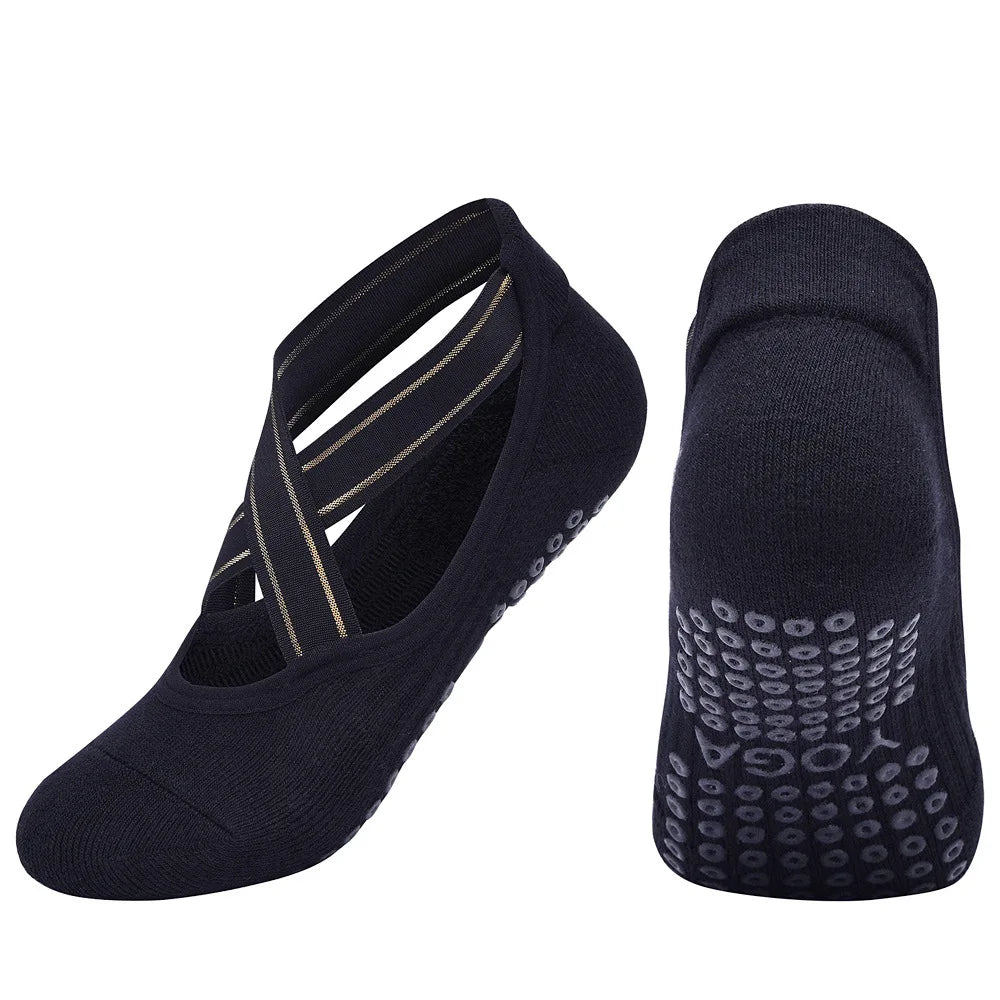 <h2>Meias Soquete Antiderrapantes para Yoga Feminino – Algodão Respirável com Costas Cruzadas para Dança, Pilates e Fitness</h2>