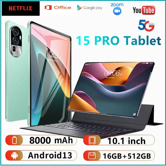 <h2>Tablette PC 15 Pro, Android 13, 16 Go + 512 Go, 5G, pour touristes, appels téléphoniques, GPS, WiFi, WPS, nouvelle version originale</h2>