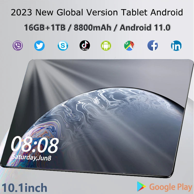2023 Novo Tablet 5G 10.1 polegada Android 11.0 Smartphone MTK6797 16GB RAM 1TB ROM Tablet PC Câmeras Duplas Cartão SIM Duplo Wifi Tipo-c