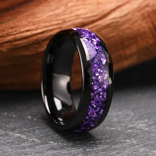 <h2>Anel de Carboneto de Tungstênio com Ametista – 6mm e 8mm, Ideal para Casamento, Noivado e Presente</h2>