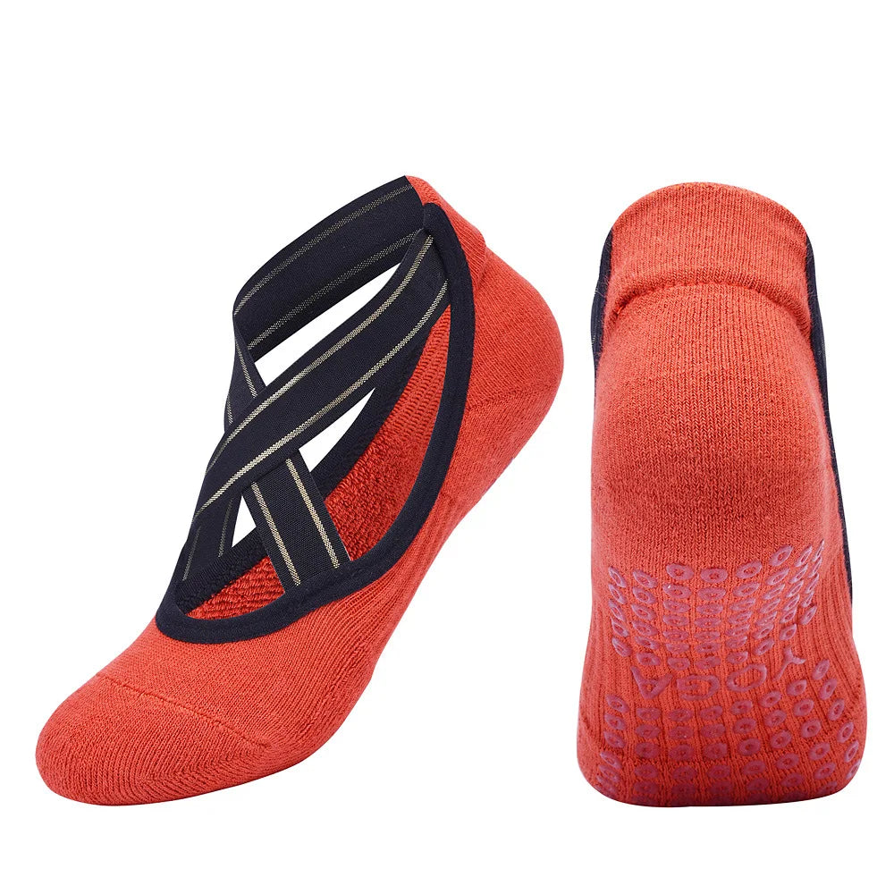 <h2>Meias Soquete Antiderrapantes para Yoga Feminino – Algodão Respirável com Costas Cruzadas para Dança, Pilates e Fitness</h2>