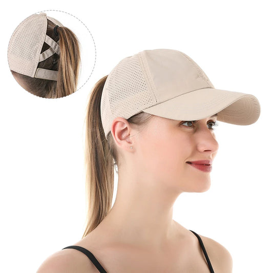 <h2>Boné Unissex de Verão com Tela – Estilo Casual, Cor Sólida, Secagem Rápida e Abertura para Rabo de Cavalo</h2>