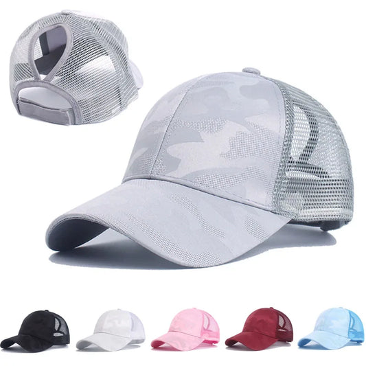 <h2>Boné Feminino Snapback Camuflado 2024 – Modelo Trucker com Tela, Abertura para Rabo de Cavalo e Estilo Despojado</h2>