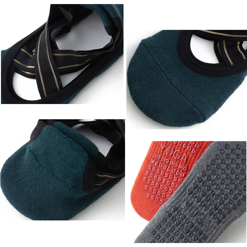 <h2>Meias Soquete Antiderrapantes para Yoga Feminino – Algodão Respirável com Costas Cruzadas para Dança, Pilates e Fitness</h2>