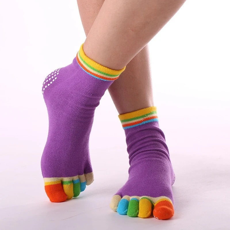 <h2>Calcetines Antiderrapantes para Pilates Feminino – Meias de Yoga com Silicone e Cinco Dedos, Algodão para Ballet e Dança</h2>