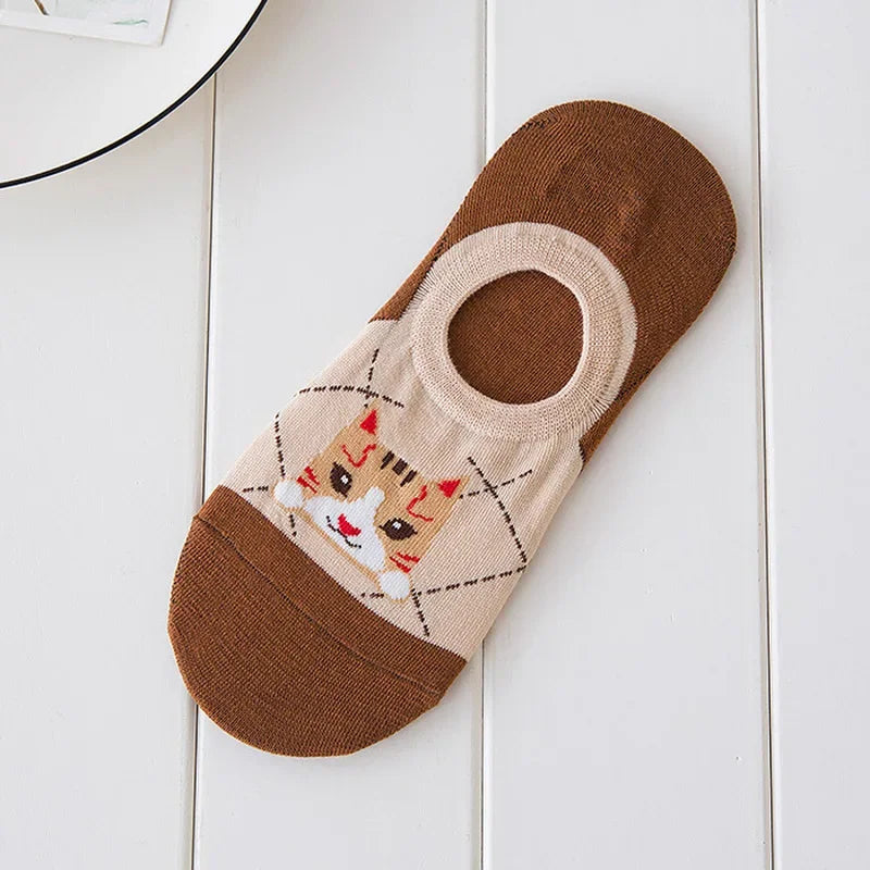 <h2>Meias Soquete Curtas de Silicone Antiderrapantes para Mulheres – Estampa de Animais, Informal, Verão</h2>