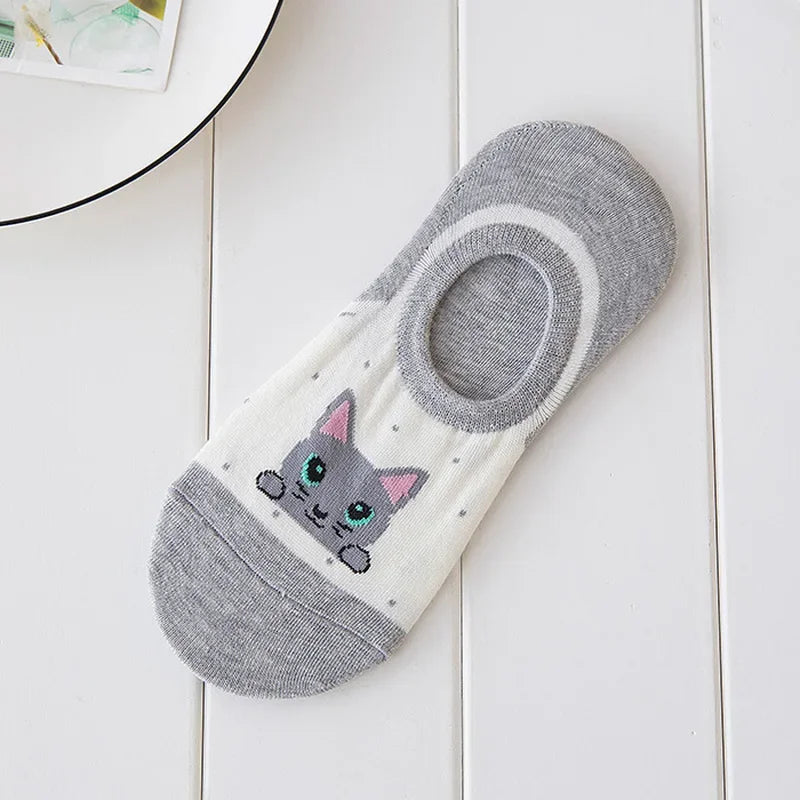 <h2>Meias Soquete Curtas de Silicone Antiderrapantes para Mulheres – Estampa de Animais, Informal, Verão</h2>