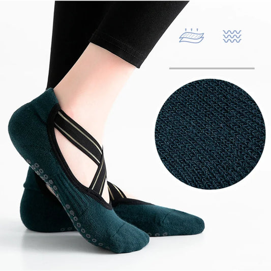 <h2>Meias Soquete Antiderrapantes para Yoga Feminino – Algodão Respirável com Costas Cruzadas para Dança, Pilates e Fitness</h2>