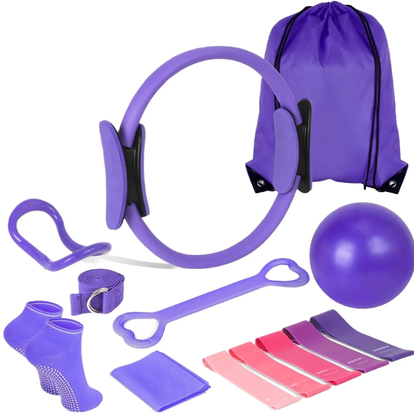 <h2>Kit Completo de Pilates para Casa – 13 Peças com Anel, Bolas, Faixas de Resistência e Mais</h2>
