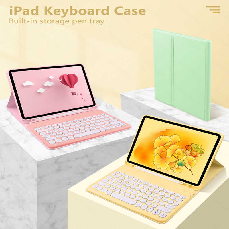 Para iPad 10ª Geração Capa De Teclado Redonda De Bluetooth Mouse Com Slot Magnético De Lápis for iPad 5ª 6ª 7ª 8ª 9ª Geração gen 10 Air 4 5 Pro 9.7 11