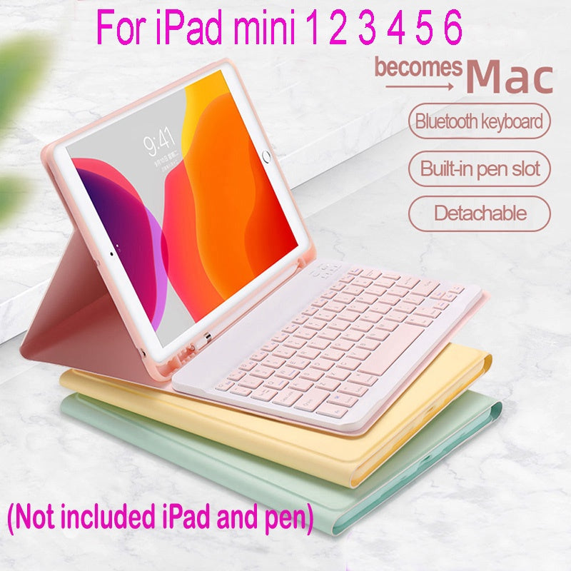 Capa com Teclado para iPad Mini 1 2 3 4 5 6 Teclado Bluetooth Sem Fio Destacável Magneticamente Capa de Couro Slim com S