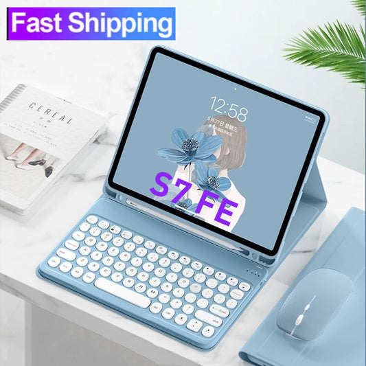 Capa de Teclado e Mouse Sem Fio Bluetooth para Samsung Galaxy Tab S7 FE 12.4 2021 SM-T730/735 SM-T733/T736 SM-T739 com C