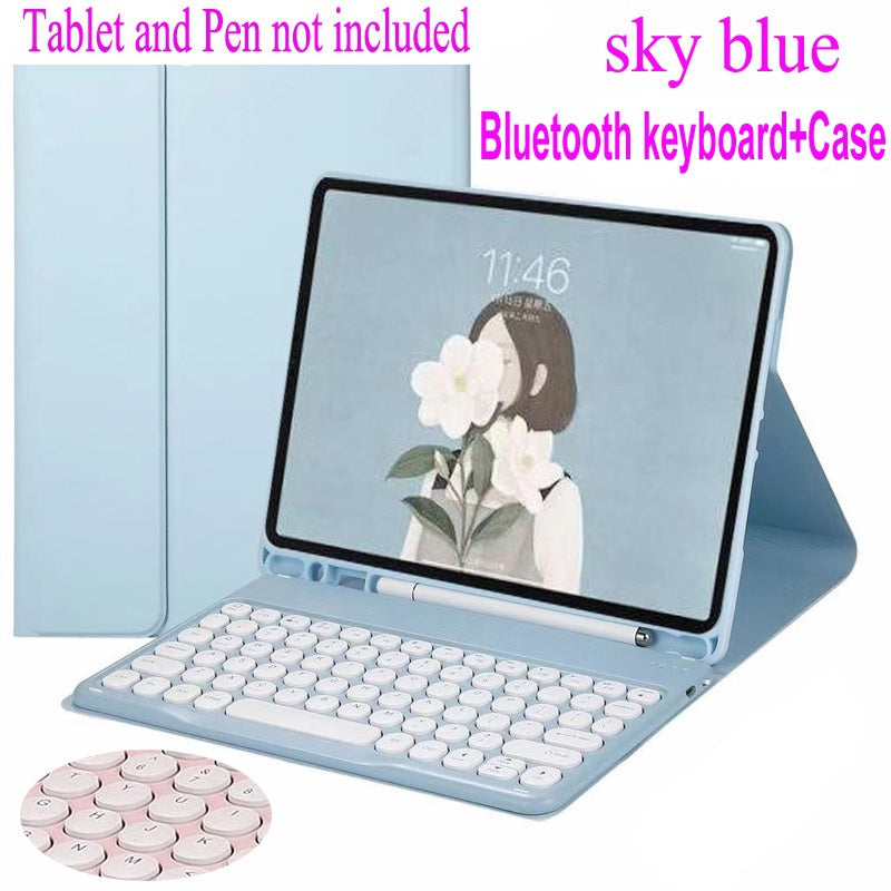 Capa com Teclado para Samsung Galaxy Tab S6 Lite A7 A8 S7 FE S8 S7+ Plus S8+ Plus, botão redondo, sem fio, Bluetooth, ca