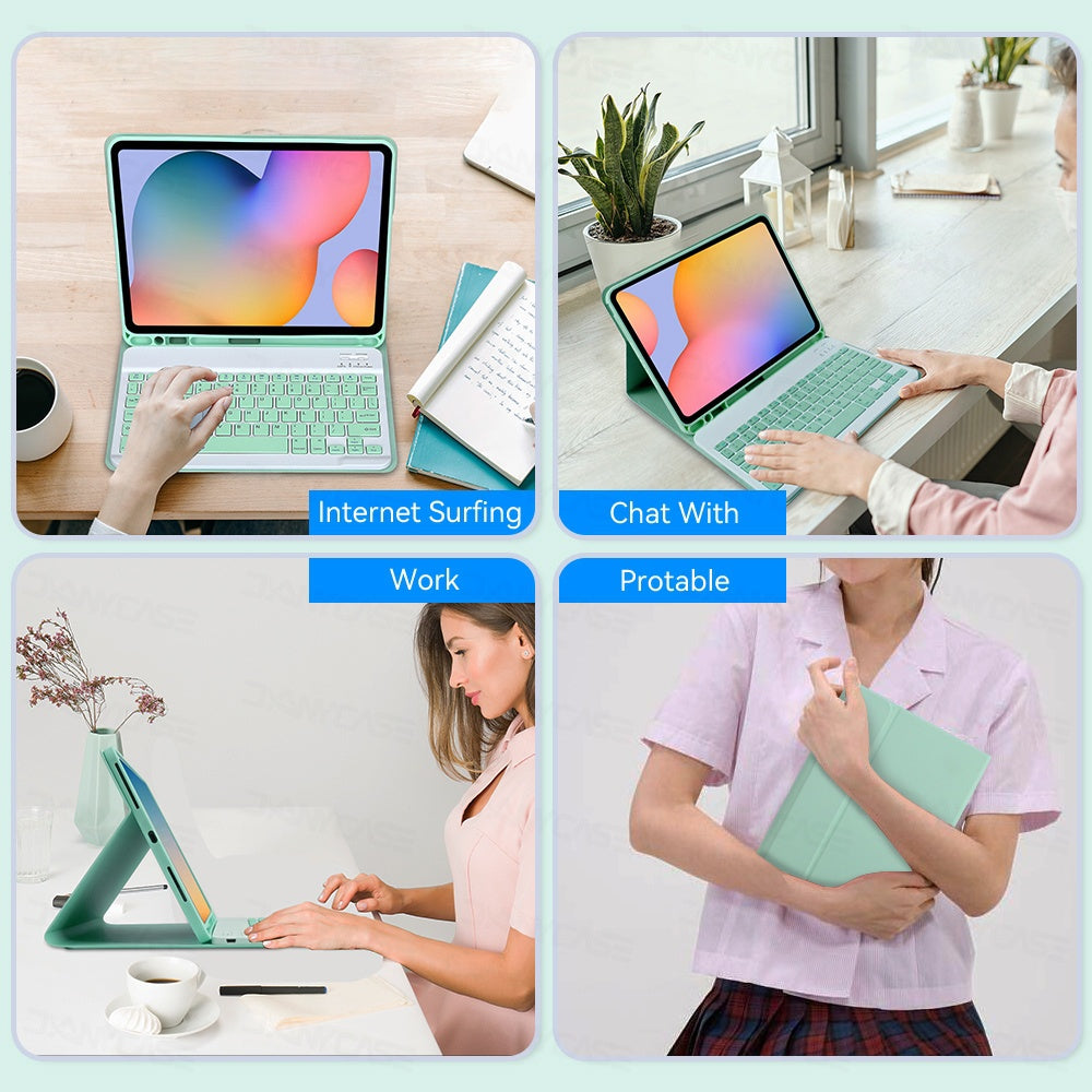 Capa de Teclado para Samsung Galaxy Tab S6 Lite 10.4 2020 2022 2024, Capa de Teclado para S9 FE 10.9 S7 S8 S9 11"A9 + Pl