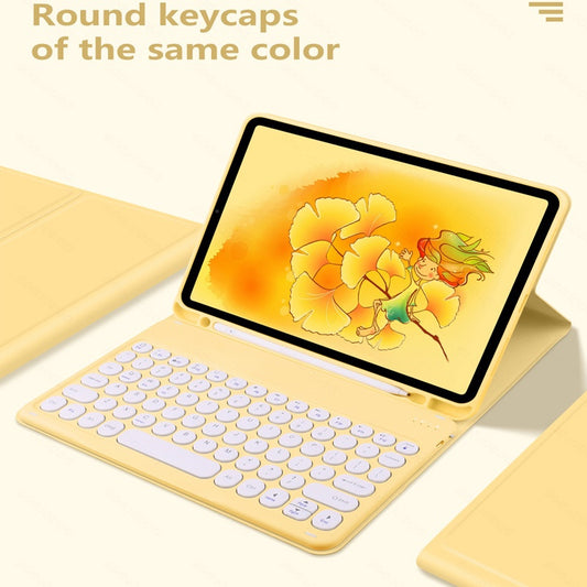 Capa com Teclado para Apple iPad Mini 1 2 3 4 5 6 Botão Redondo Capa de Teclado Sem Fio Bluetooth com Suporte para Lápis
