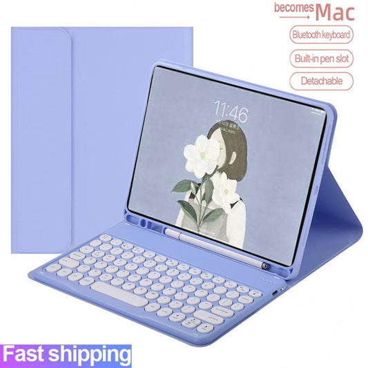 Capa com Teclado para Samsung Galaxy Tab S6 Lite A7 A8 S7 FE S8 S7+ Plus S8+ Plus, botão redondo, sem fio, Bluetooth, ca