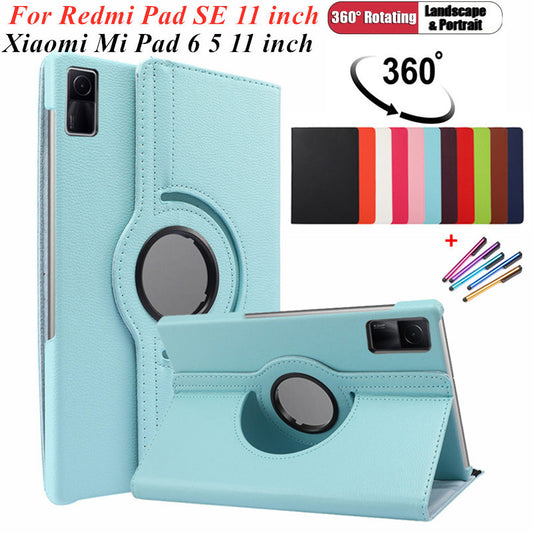 Redmi Pad SE 11 Case 360 Rotating Tablet Funda Flip Cover de couro PU para Xiaomi Mi Pad 6 5 Pro 11 polegadas